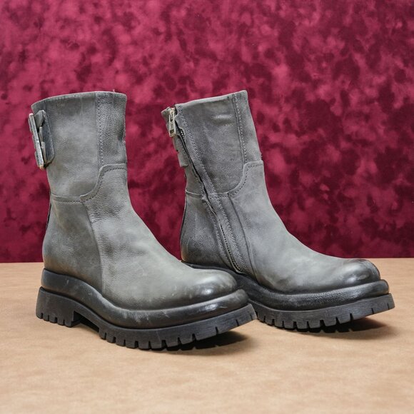 AS98 Women Darr Grey Leather Strap Zip Platform Combat Boots sz 6-6.5US EUR37 - Picture 1 of 8